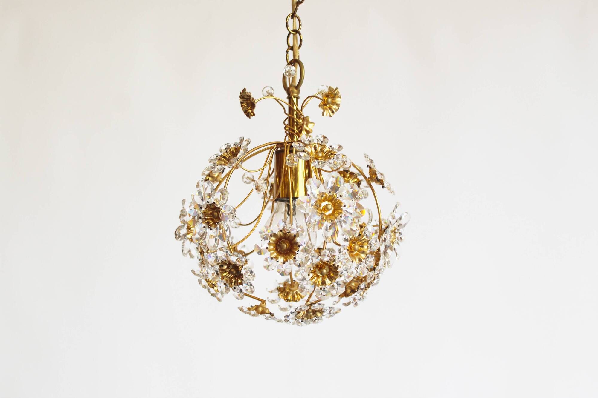 Gilt and crystal glass Chandelier by Palwa, Germany 1970's