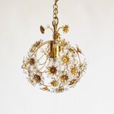 Lustre en verre doré et cristal de Palwa, Allemagne, années 1970