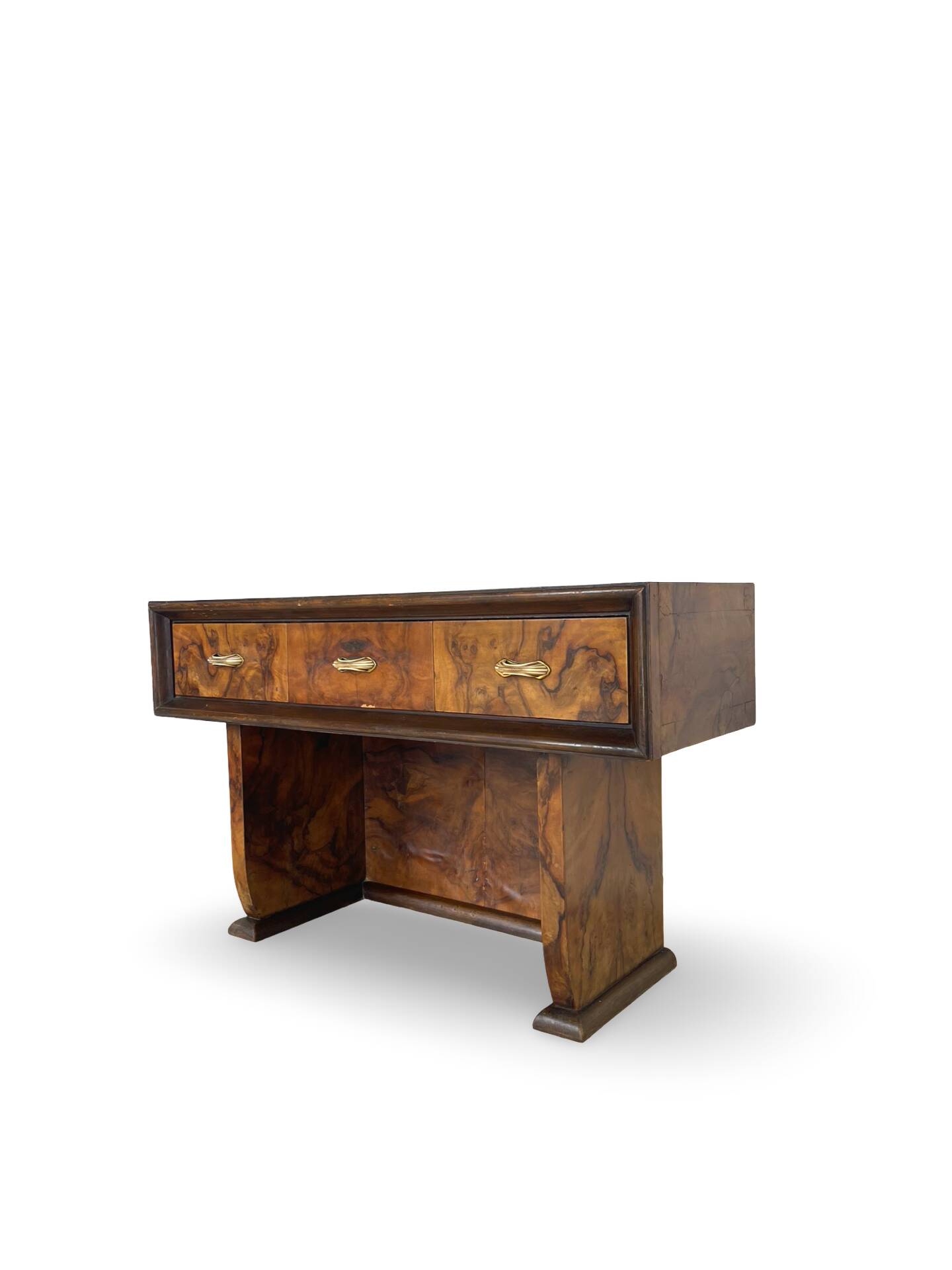 Italian burl walnut art deco console table, 1930s.