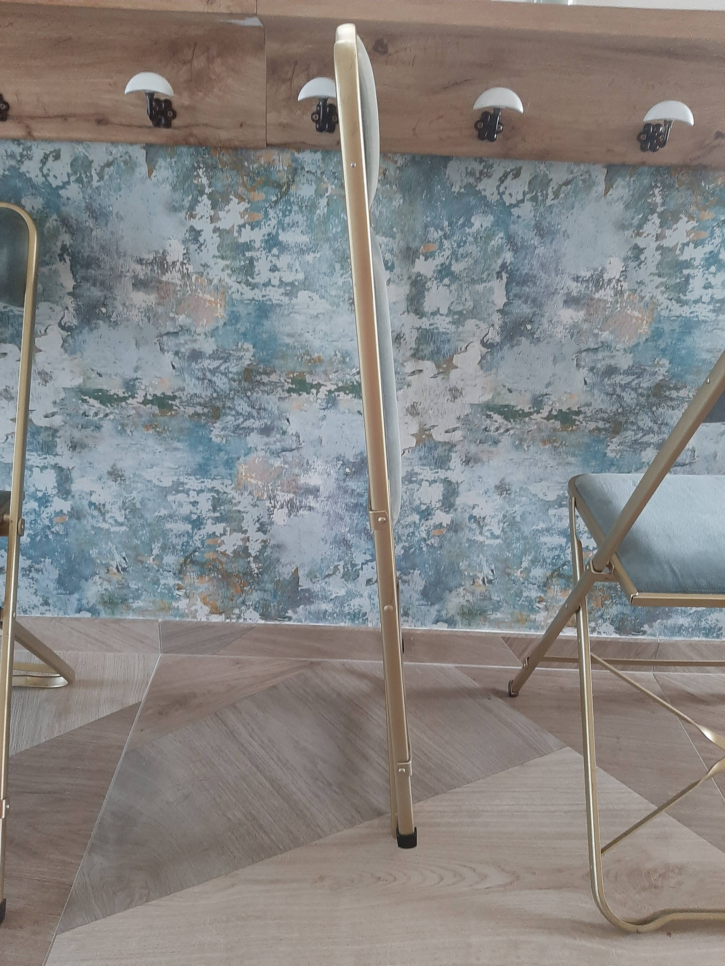 Lot de 4 chaises  pliantes - dossier et assise vert d'eau - structure métal doré -Chaisor
