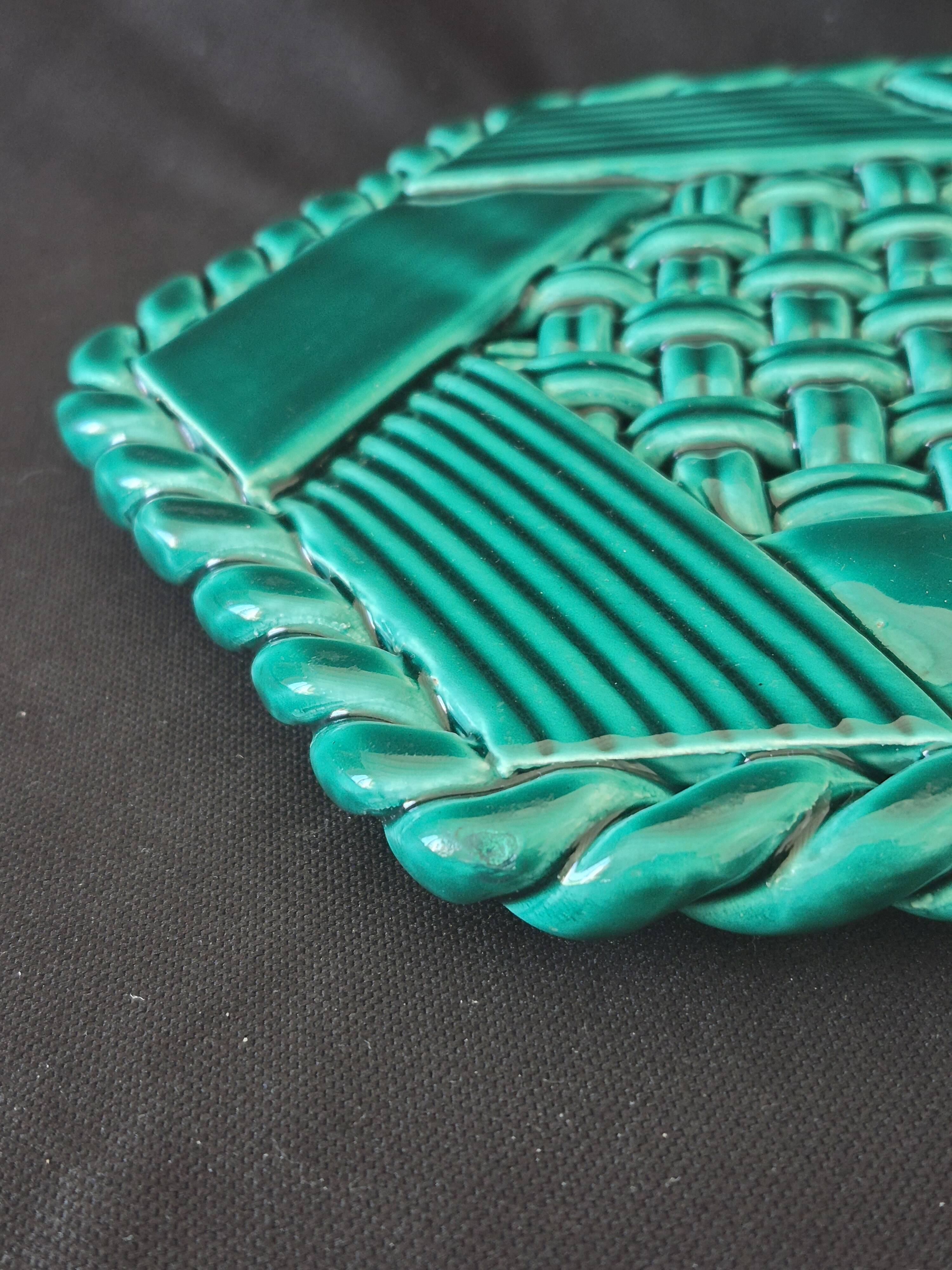 Varnished ceramic trivet from Vallauris and 2 bottle coasters.