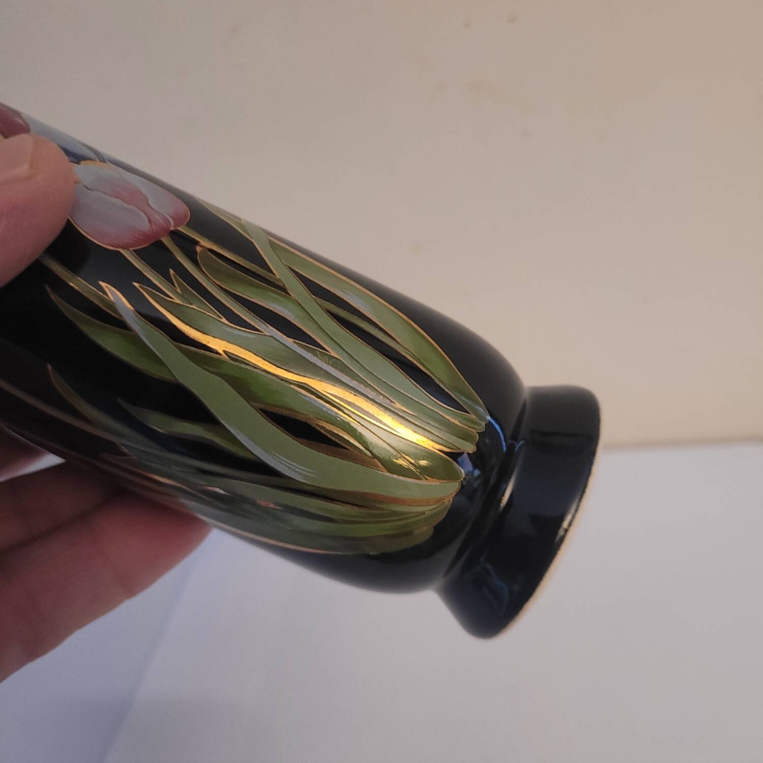 Black ceramic soliflore decorated with tulips - 1960s-1970s