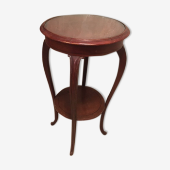 Table d'appoint vintage bois meuble acajou rond pieds galbés déco mobilier furniture
