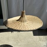 Small suspension, rattan luminaire in hat shape D:60cm