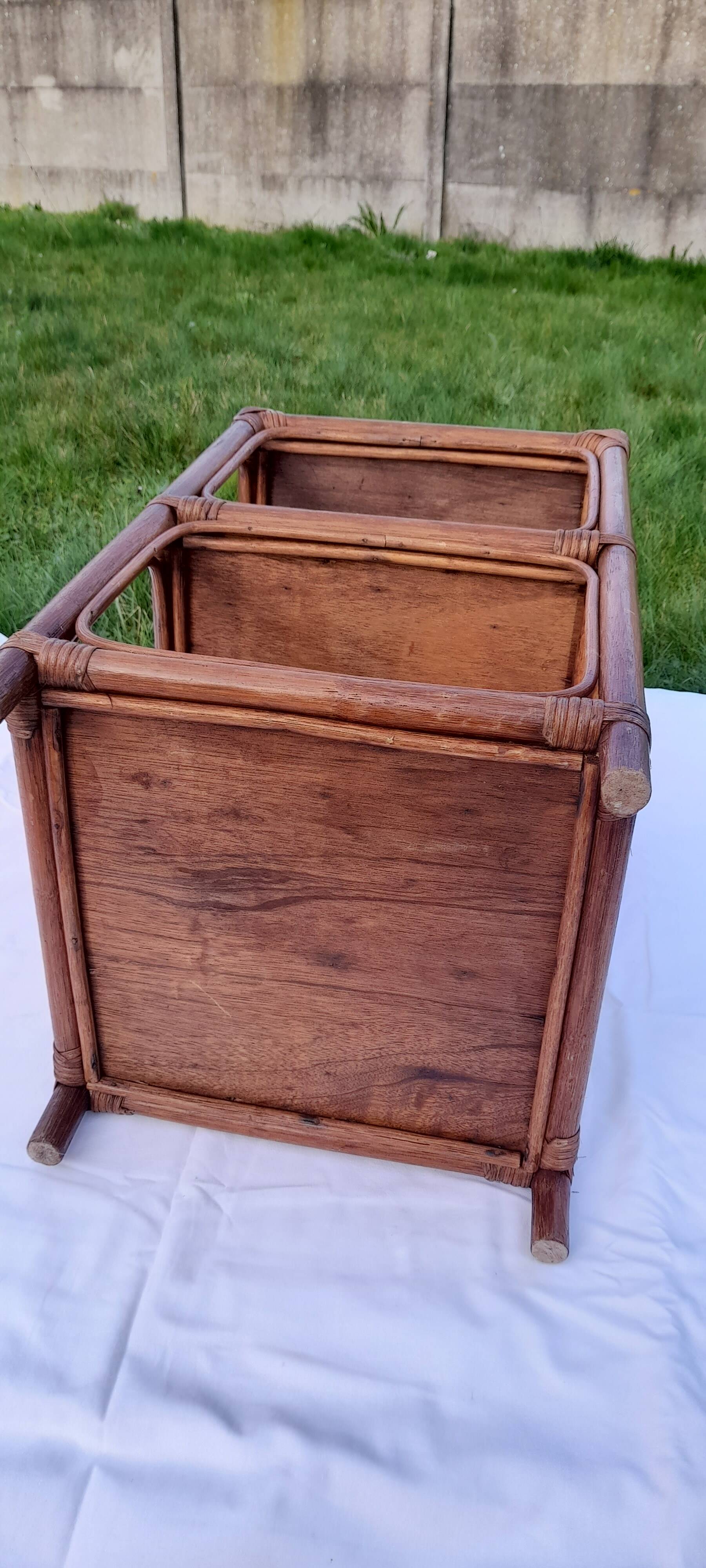 Brown rattan shelf 3 levels H 60 cm