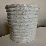 White stamped glazed earthenware pottery planter