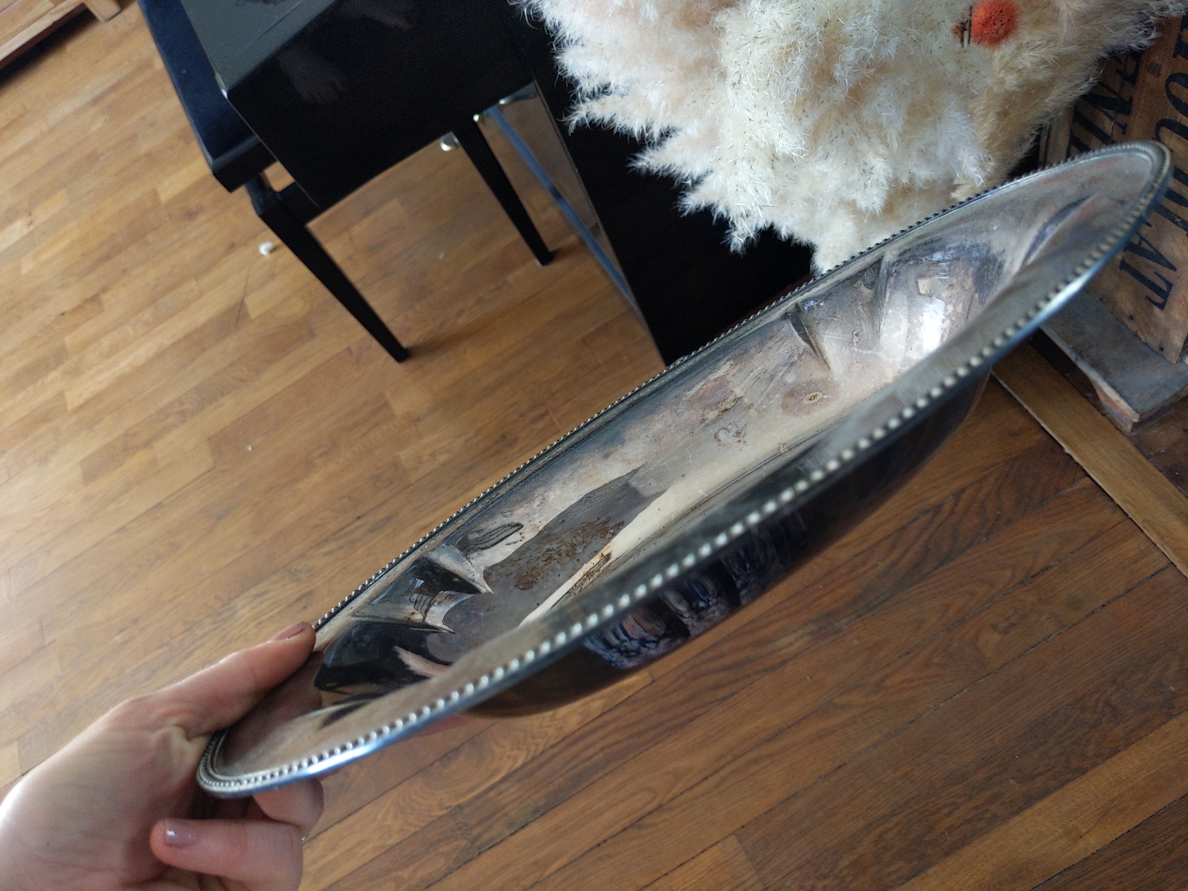 Vintage antique silver metal dish