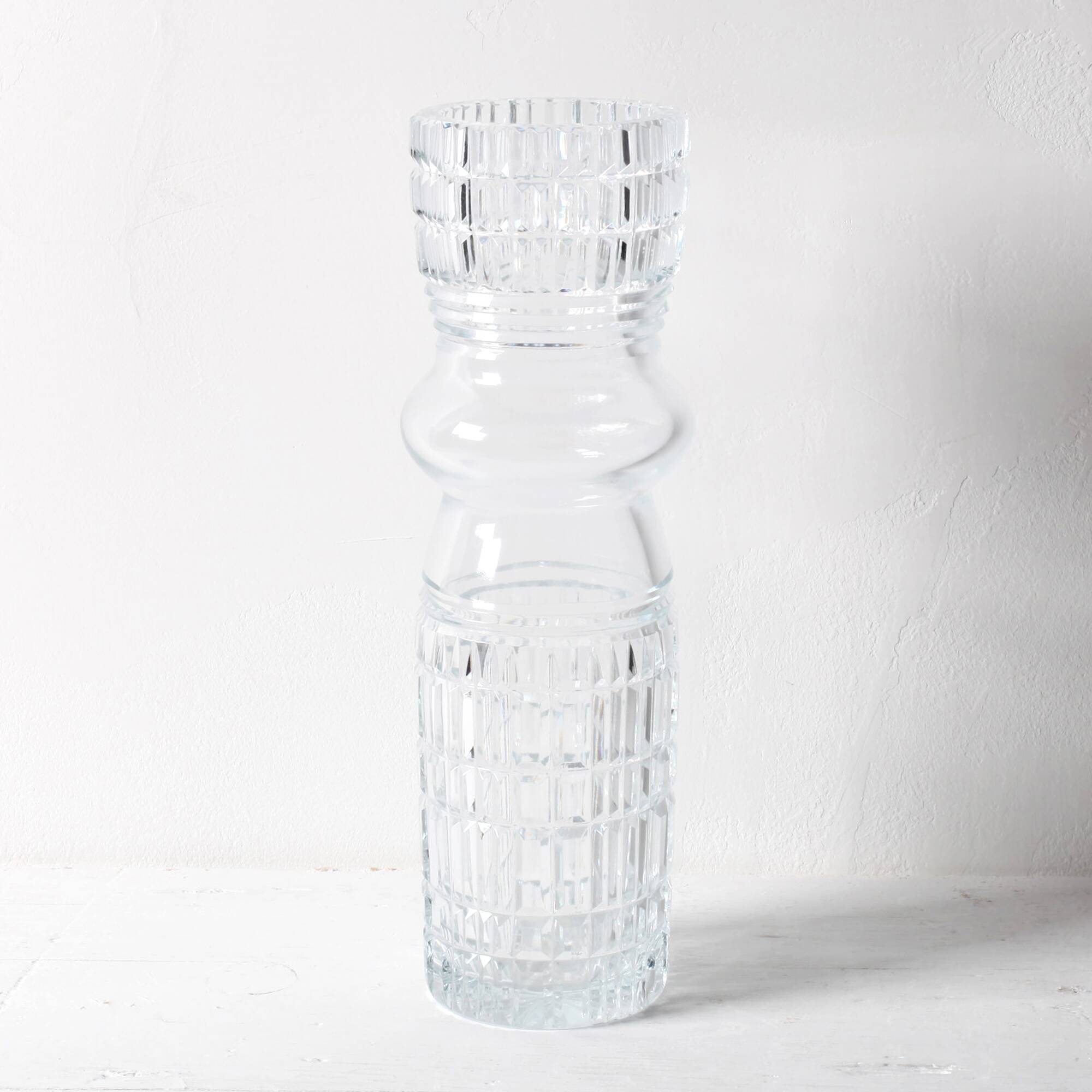 Mid-century Large Vase / Vintage Tall and Solid Clear Crystal Vase / 1960s