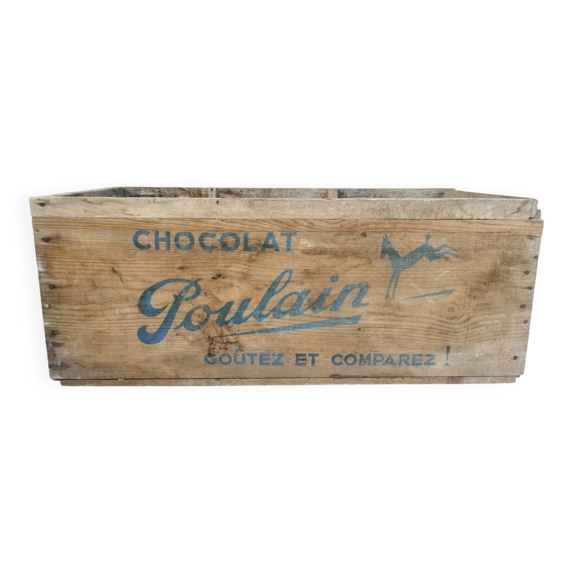 wooden storage box, Poulain chocolate