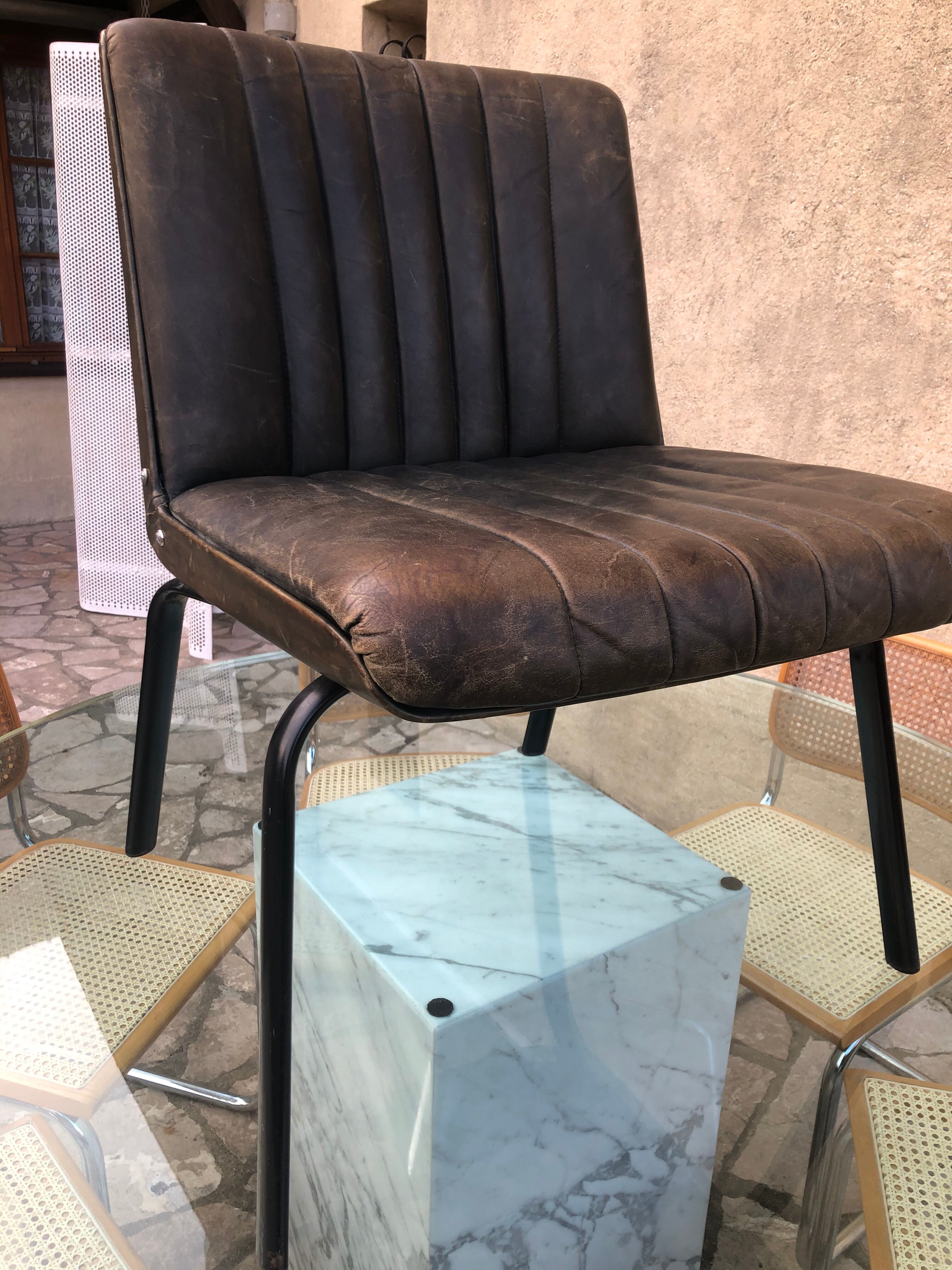 Bronze green leather armchair 1950