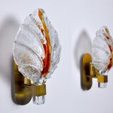 Pair of "leaf" wall lamps by Carl Fagerlund, Murano glass, Germany, 1970