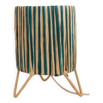 Table lamp in natural raffia with green stripes