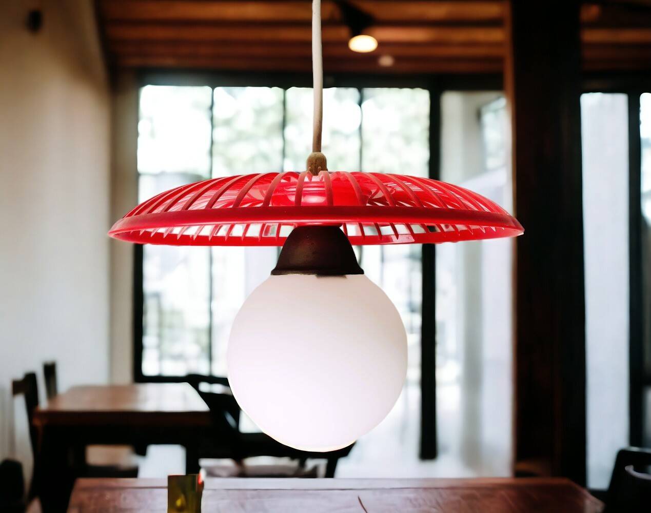 Mid-Century Kitchen Table Hanging Lamp in Red Plastic, 1960s