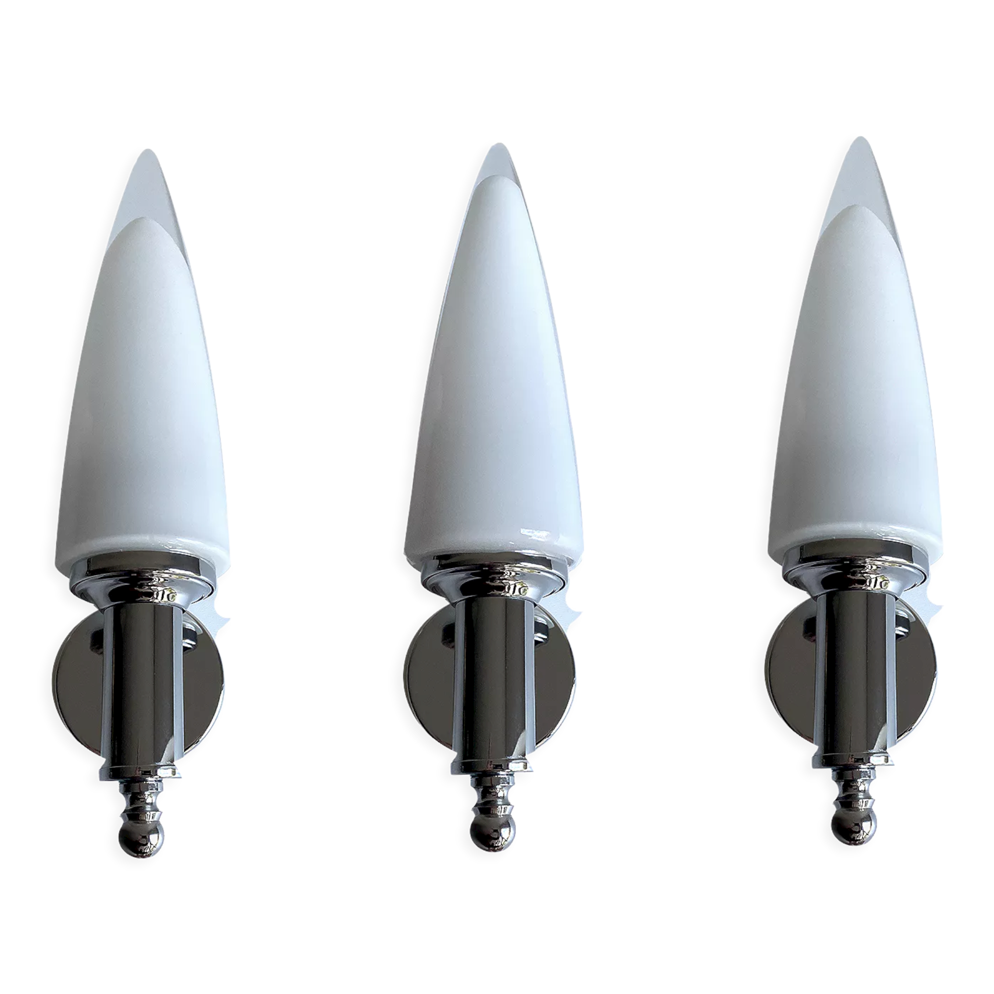 3 vintage chrome and Murano glass wall lamps, 70s