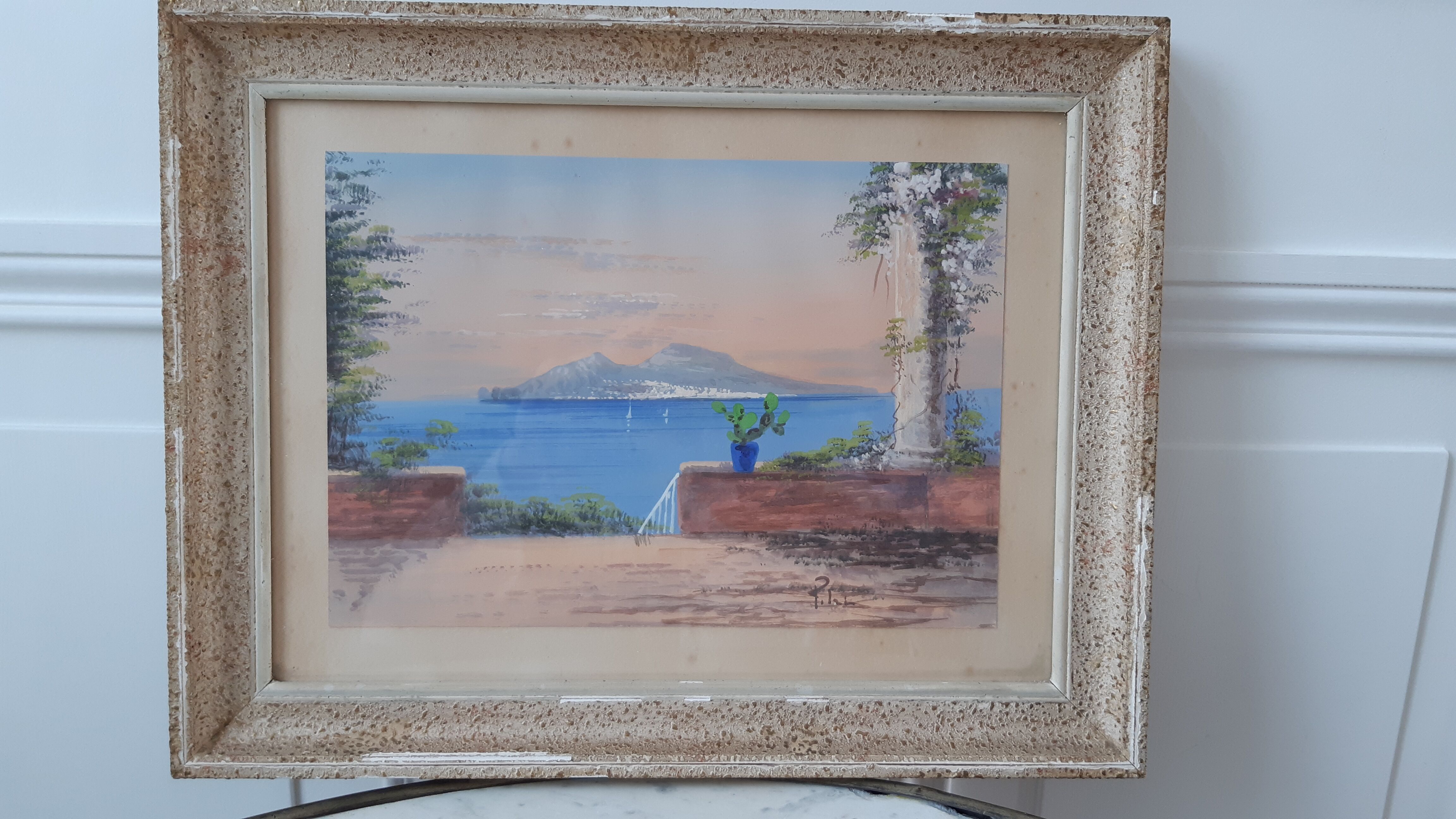 Vintage sunset watercolor painting