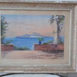 Vintage sunset watercolor painting