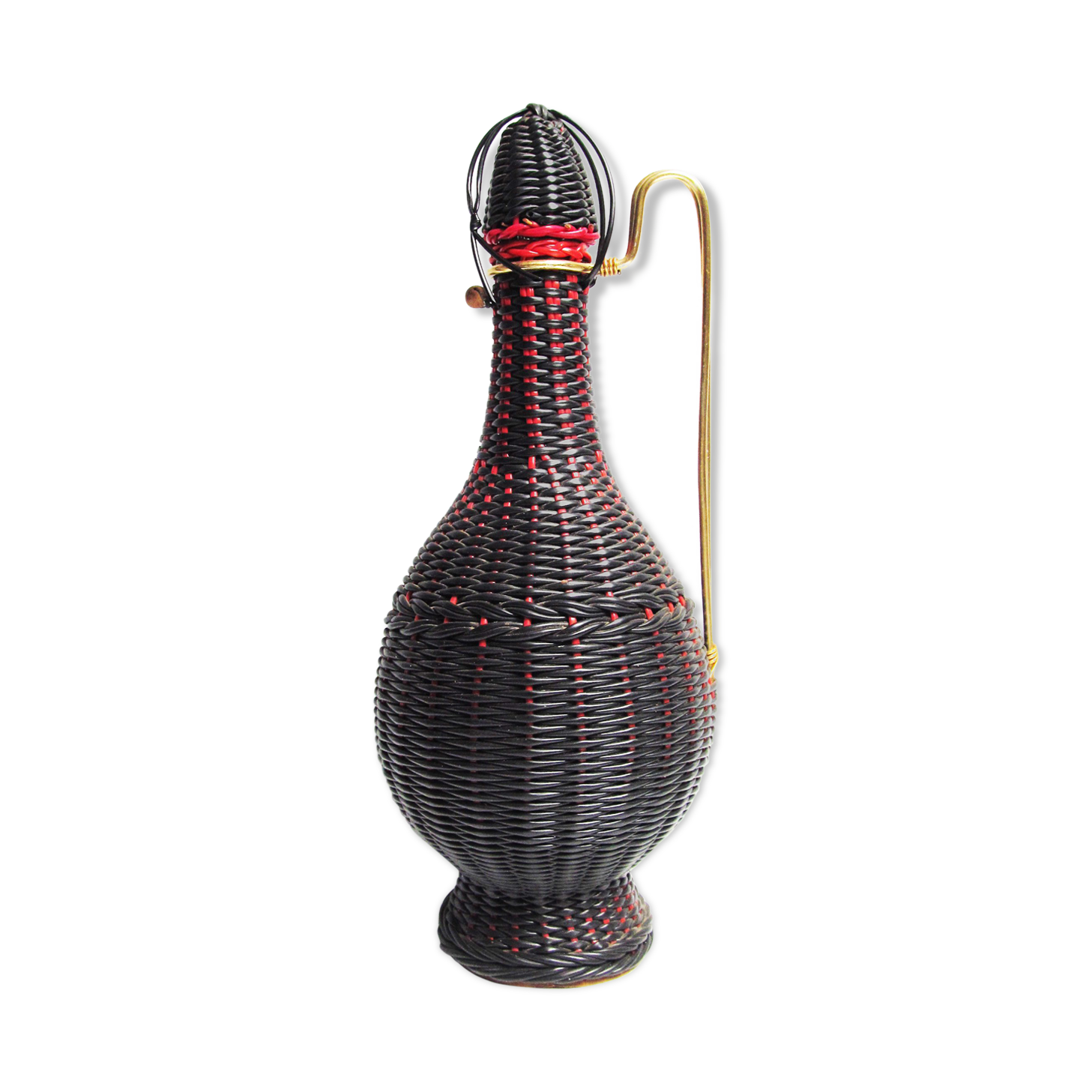 Vintage scoubidou wicker bottle wine bottle
