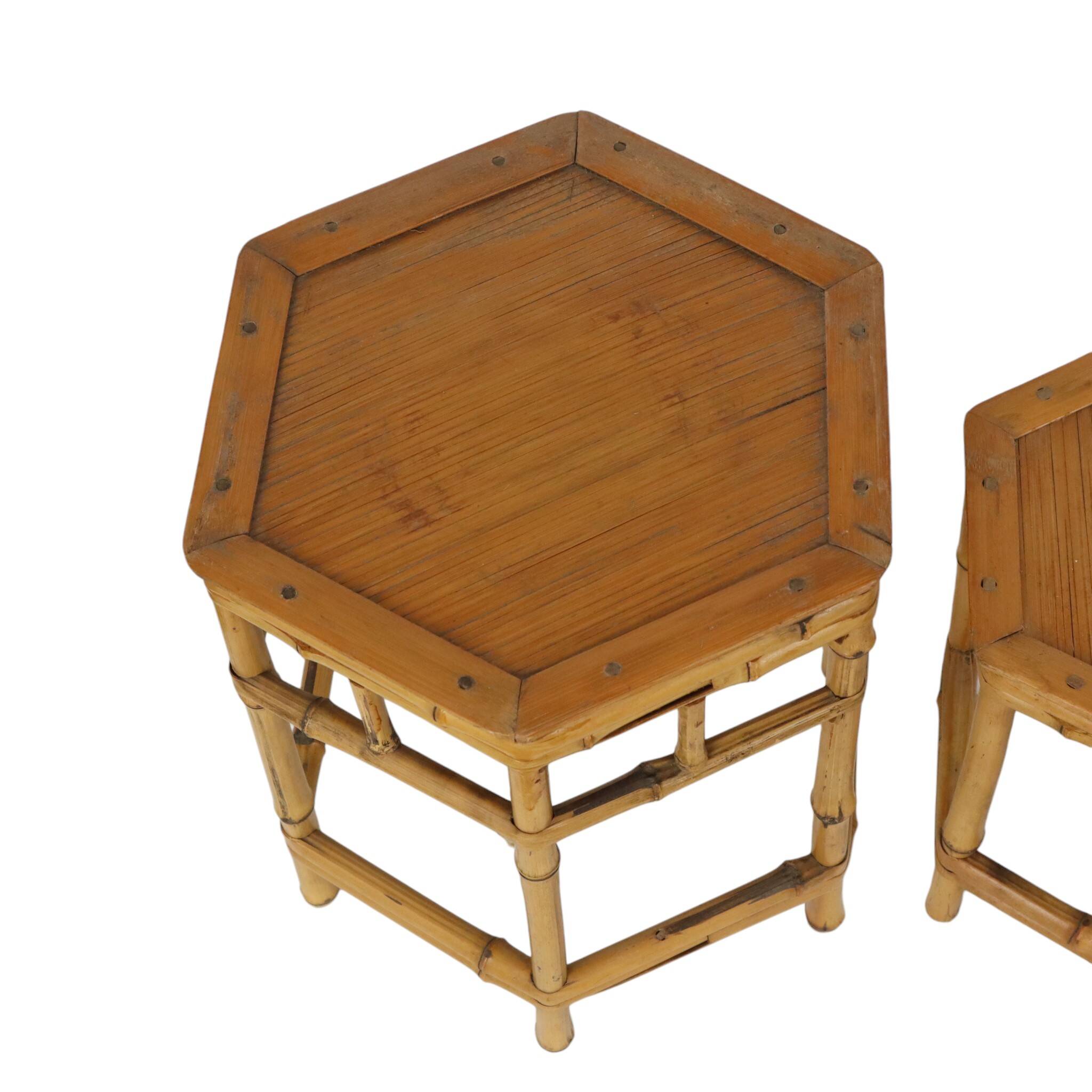 Vintage Set of 3 Bamboo and Rattan Side Tables / Nesting Tables – Boho Styl
