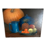 Tableau huile sur toile style naiif  nature morte 1985 signe laurent berger