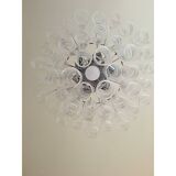 Murano Glass Sputnik Chandelier With Swirling Italian Glass Clear and White