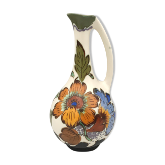 Old porcelain vase royal gouda holland decoration hand signed, 18 cm