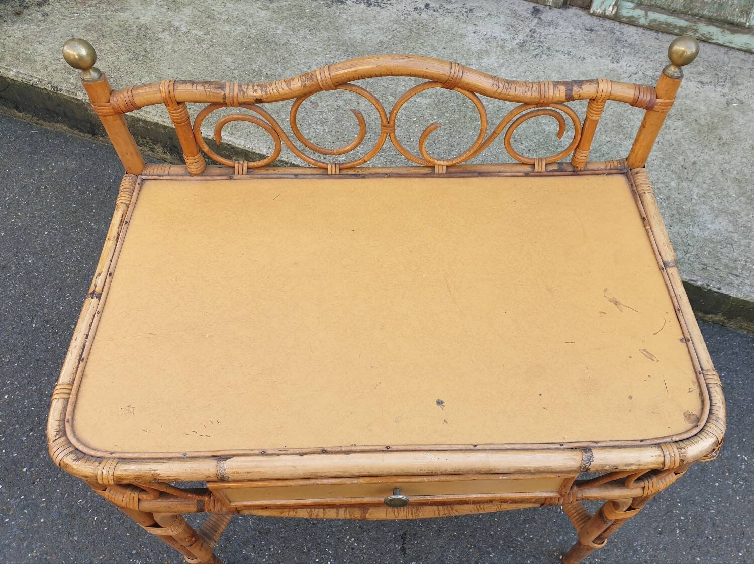 Bamboo and rattan side table, 1950s-1960s