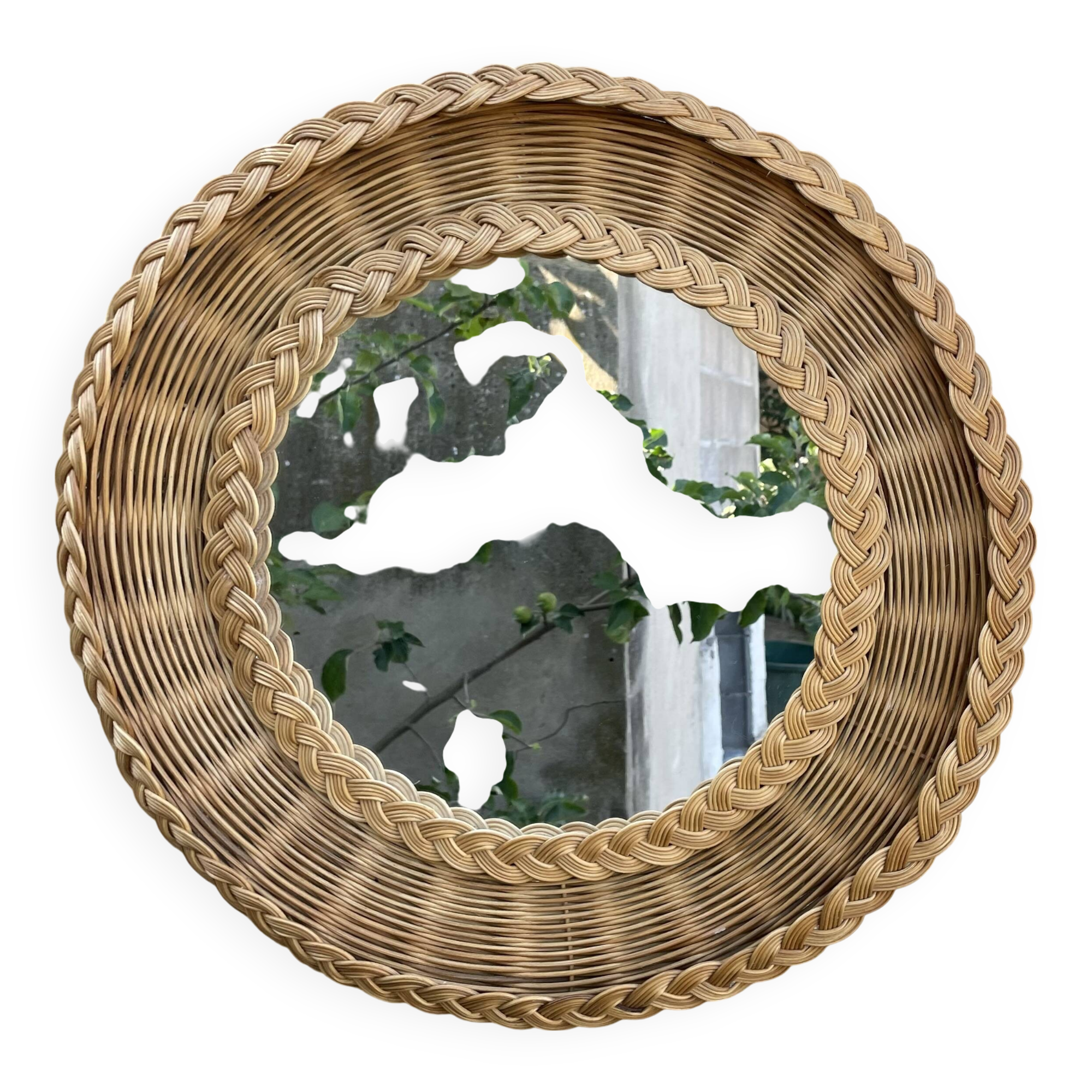 50s woven wicker mirror