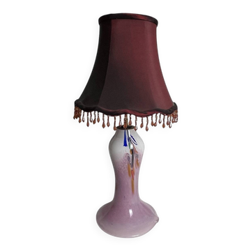 Lampe à poser pied verre Clichy abat-jour XXème