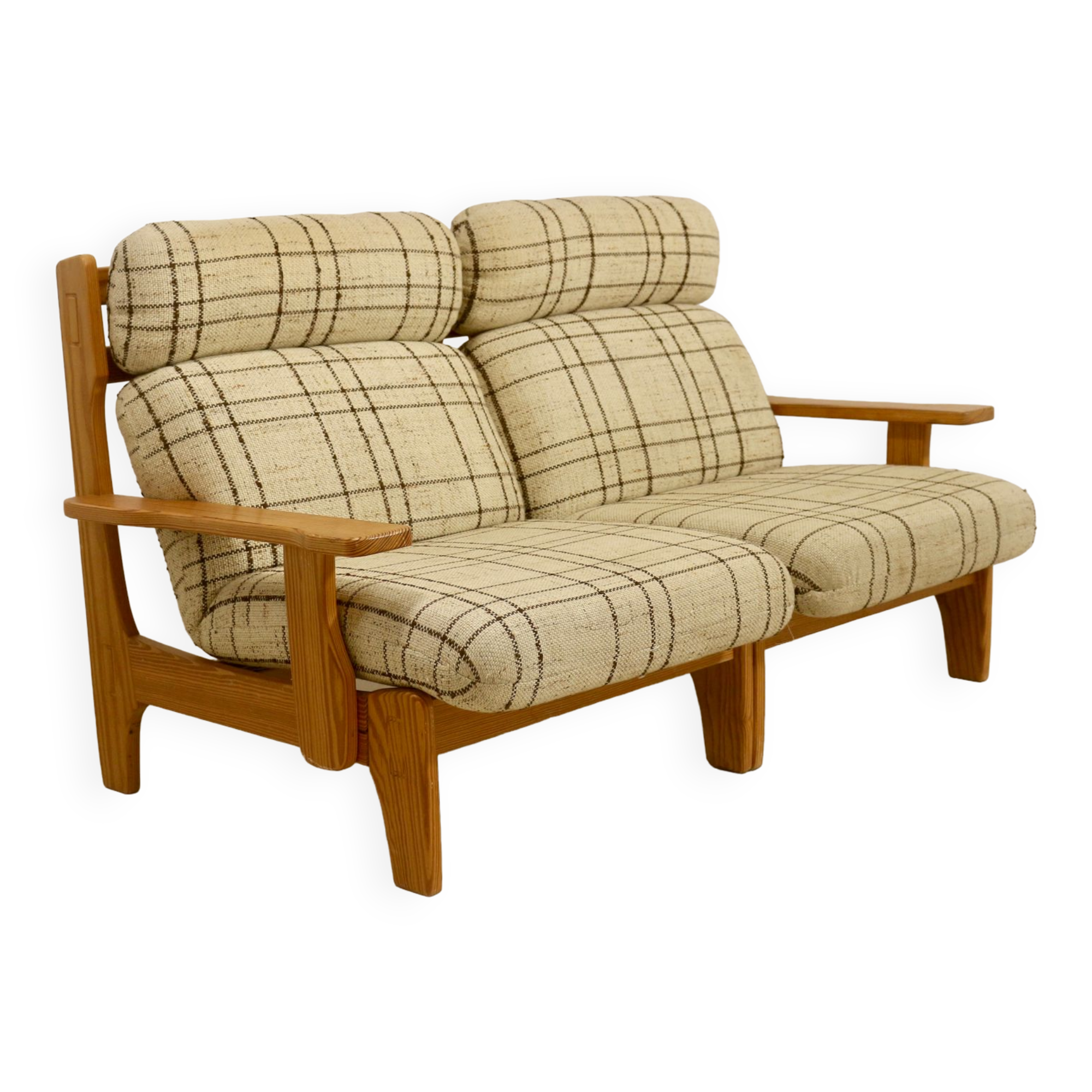 Sofa 2 places convertible into armchairs year 70-80 Solid pine.