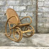 Rocking-chair in bamboo rattan and vintage wicker 1950