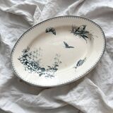 Plat ovale en terre de fer fleurs oiseaux "Malaga" Petrus Regout