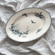 Plat ovale en terre de fer fleurs oiseaux "Malaga" Petrus Regout