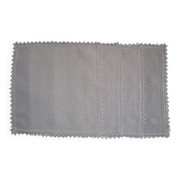 4 antique embroidered, monogrammed tea towels