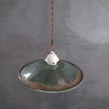 Pendant lamp in green enamelled sheet metal