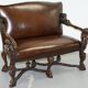 Carved Walnut Baroque Venetian Bench with Leather