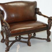 Carved Walnut Baroque Venetian Bench with Leather