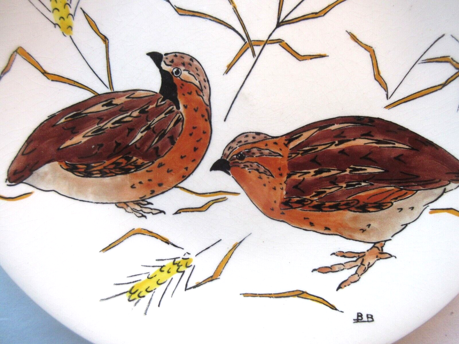 Game model plate signed gien, hunting birds, quails
