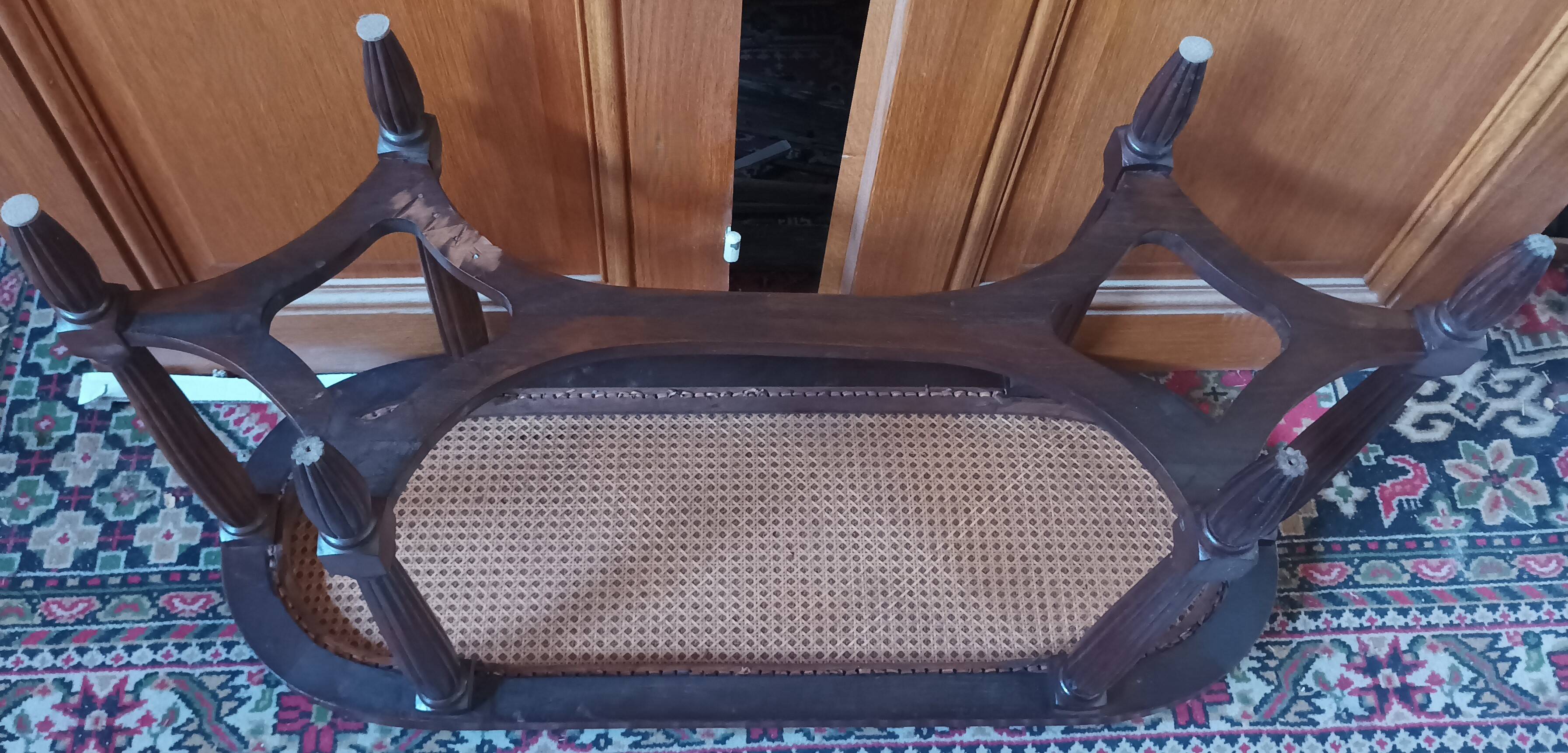 Art Deco stool bench in inlaid walnut