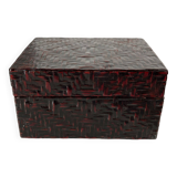 Vintage Chinese rectangular box in woven and lacquered bamboo