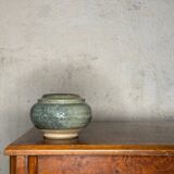 Blue glazed stoneware pot