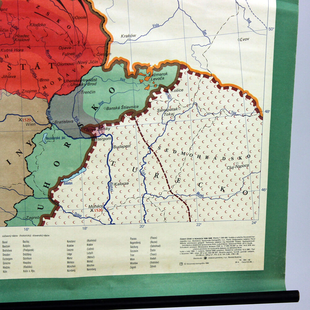 Vintage school map of czech state, czechoslovakia 1960s