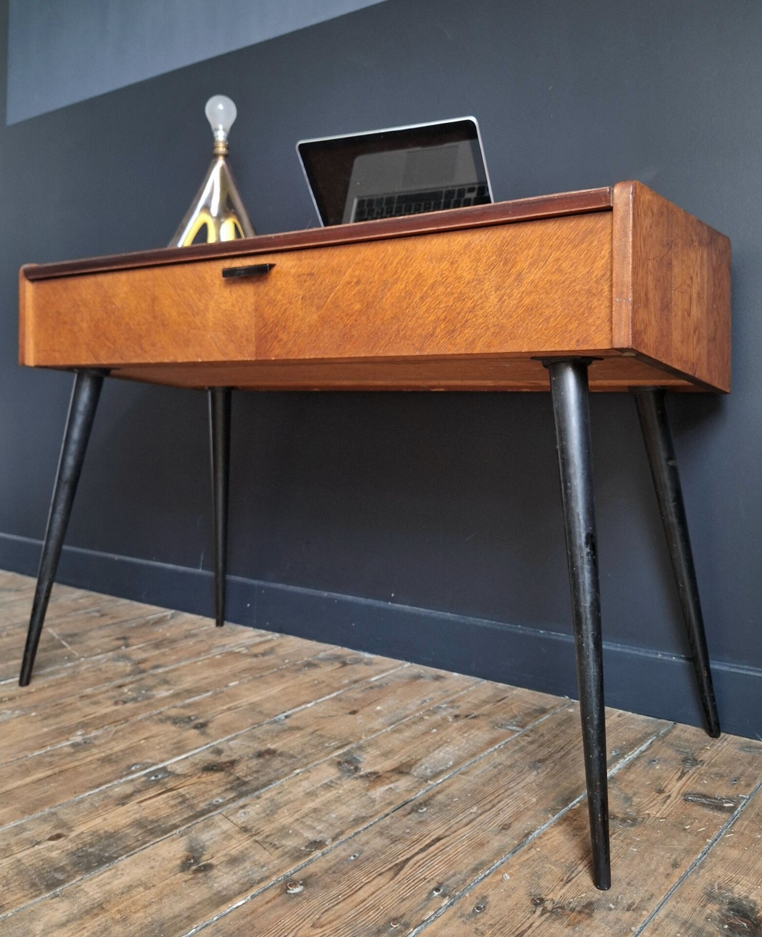 Vintage furniture with tapered legs, desk, console, dressing table.