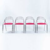 Italian chrome pink upholstered dining chairs, set of 4