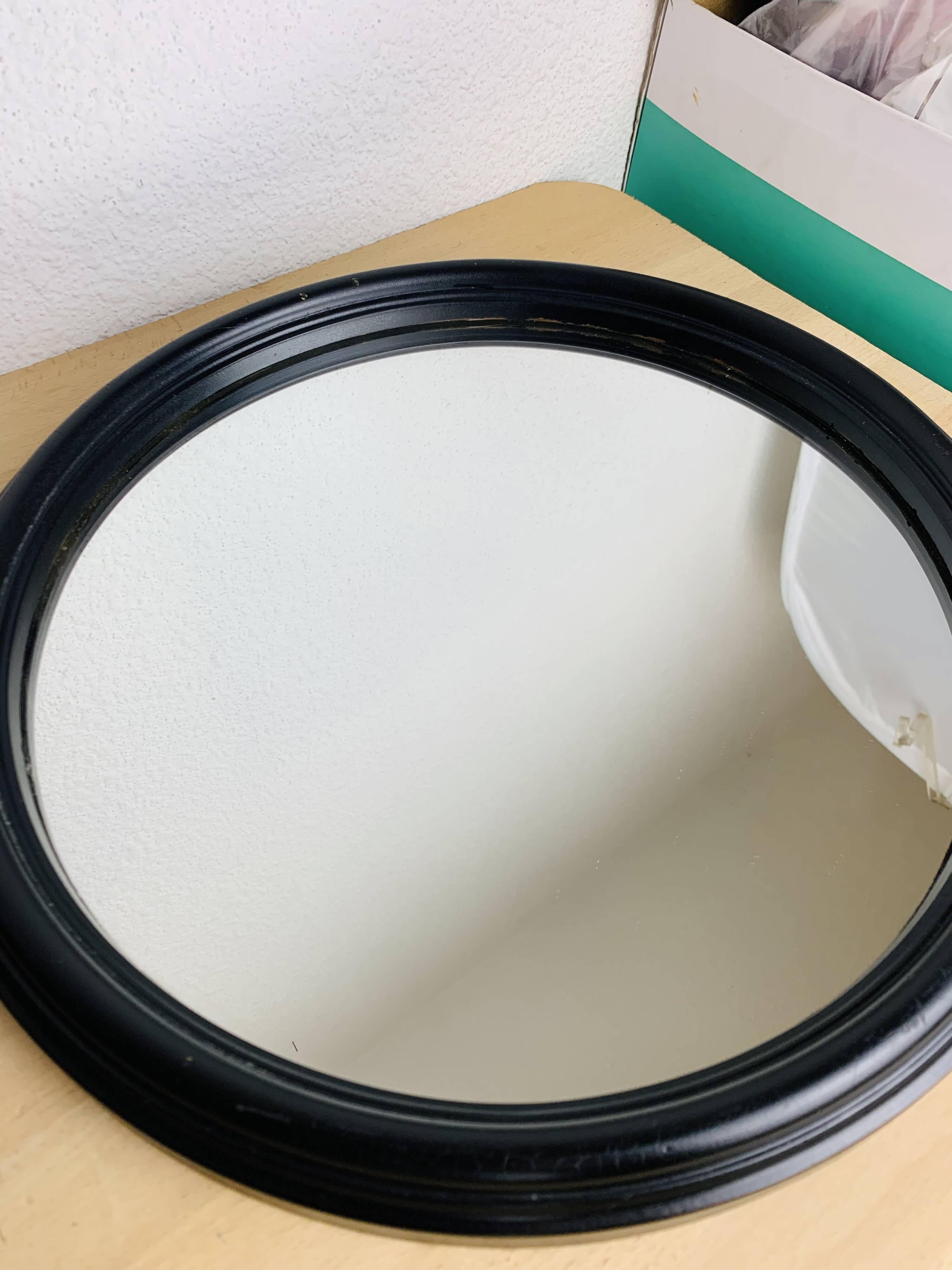 Pair of round mirrors with black rim 40 cm, vintage