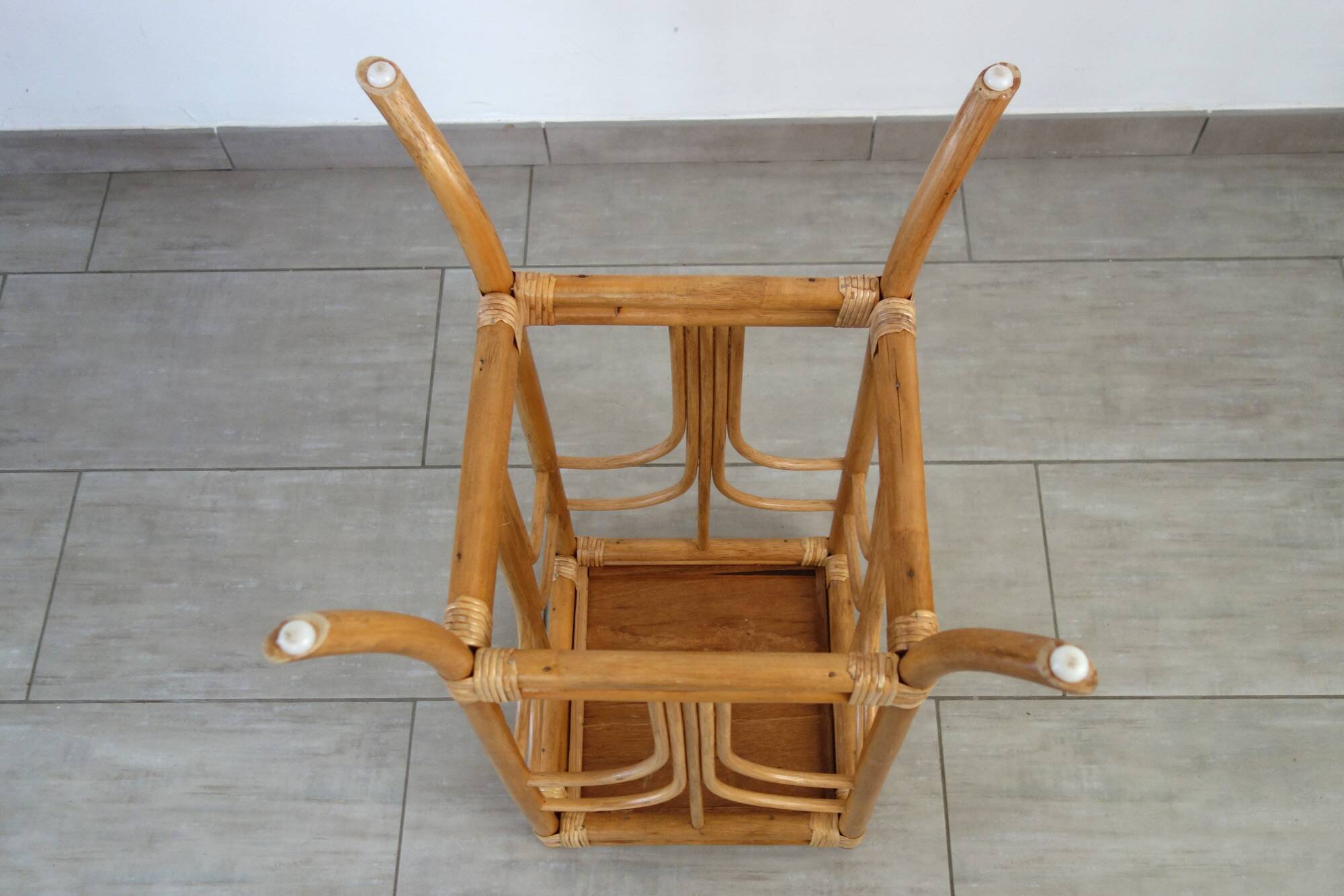 Vintage bamboo and woven rattan side table.