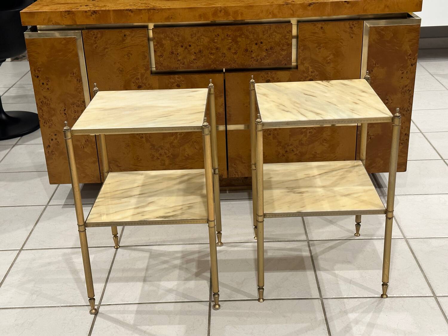 Pair of vintage marble and brass end tables 1970s
