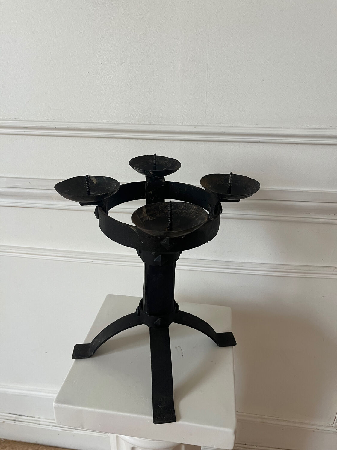 Brutalist wrought iron chandelier antique