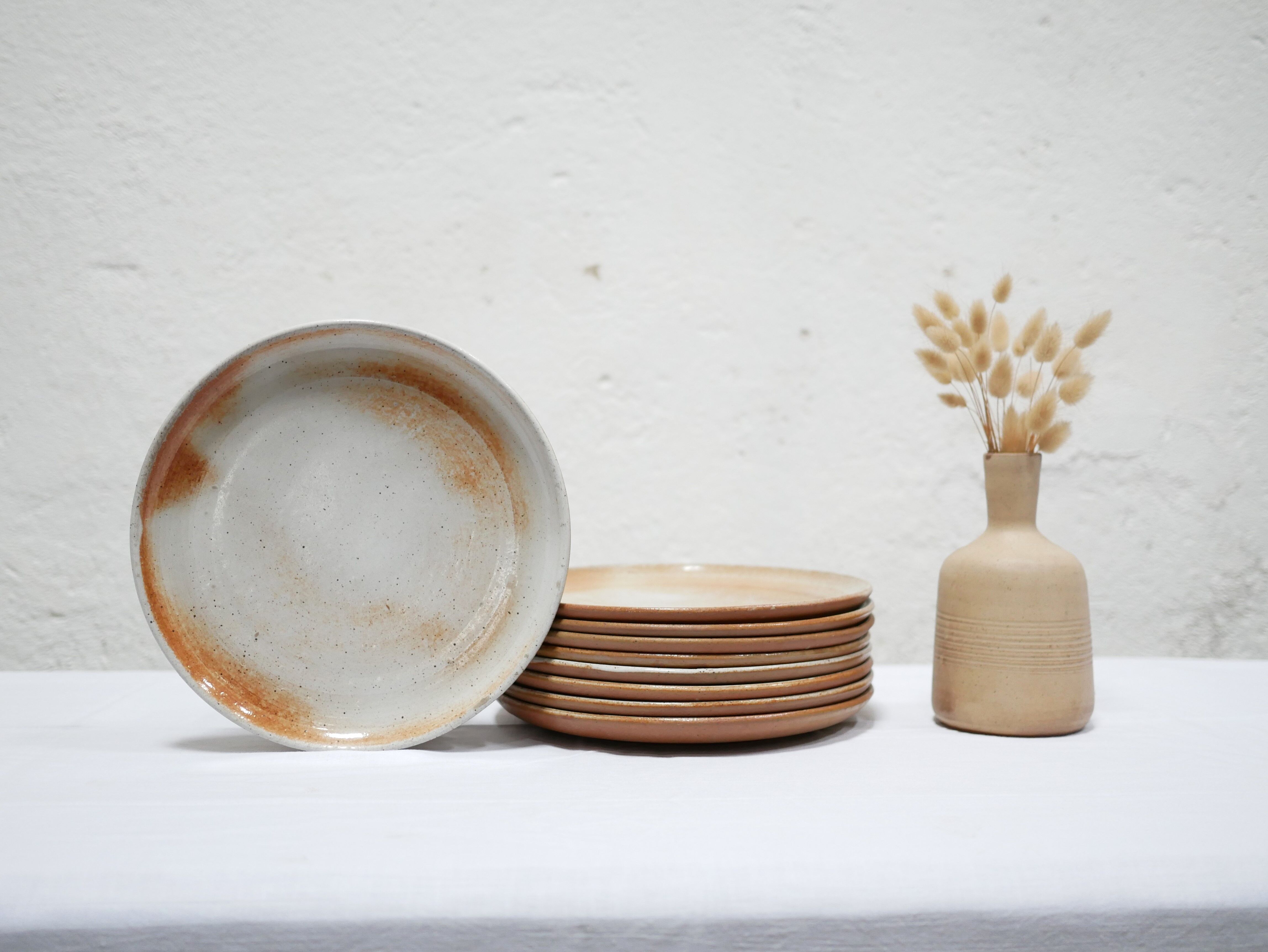 Series of 9 vintage stoneware plates by Les Poteries du Marais, France