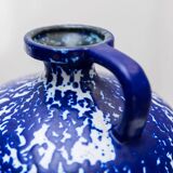 Deep cobalt blue glazed ceramic vase by VEB Haldensleben, mid-century 1960s Fat Lava style