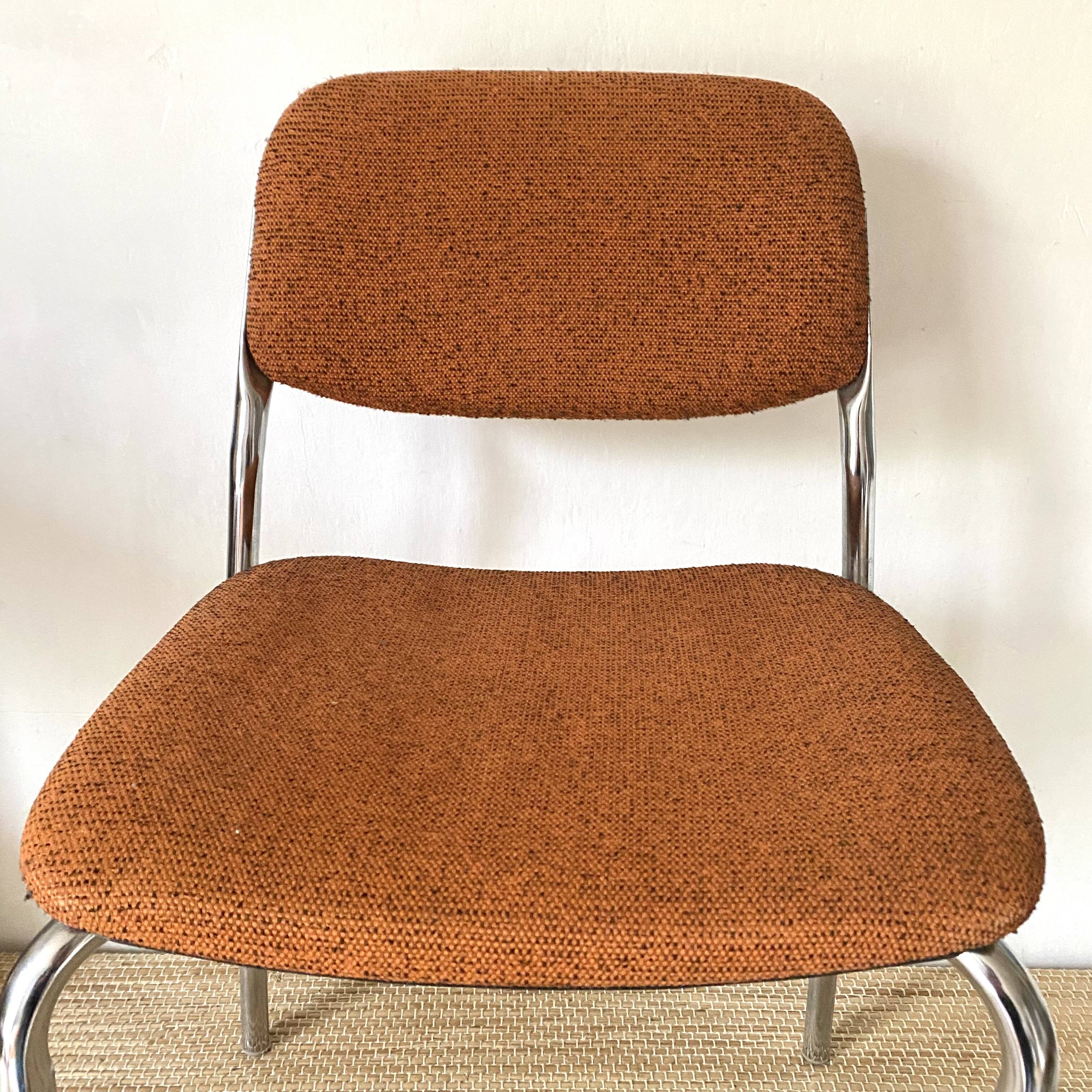 Pair of vintage Eurosit chairs, chrome and tweed, 1970s